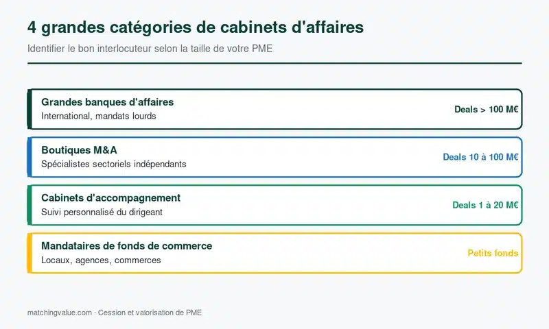 Quatre grandes catégories de cabinets d'affaires en M&A