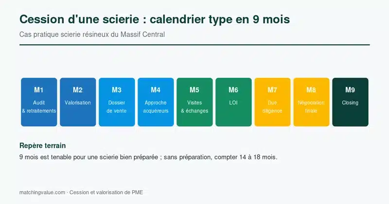 Calendrier type d'une cession de scierie en 9 mois