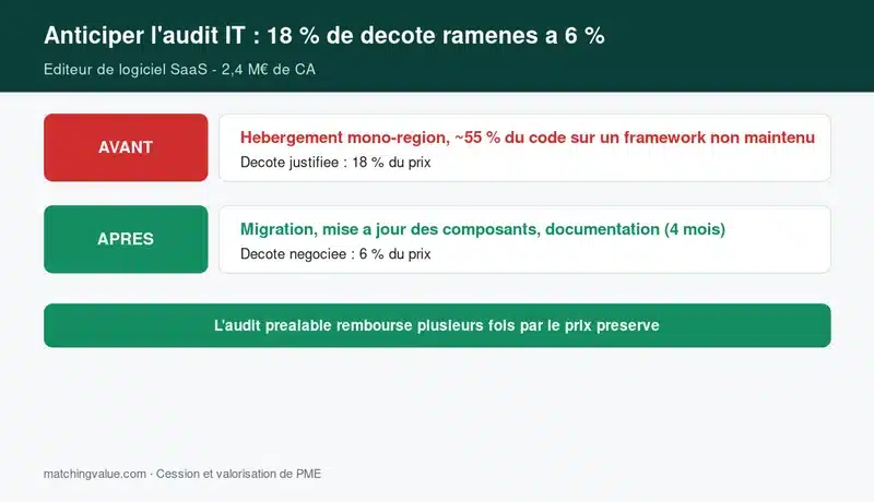 Cas client : une vendor due diligence informatique qui reduit la decote de 18 % a 6 % du prix
