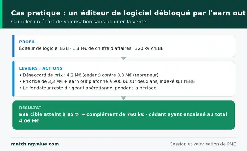 Cas pratique : un éditeur de logiciel cède grâce à un earn out plafonné à 900 000 € qui comble l'écart de valorisation entre cédant et repreneur