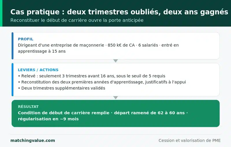 Cas pratique : un dirigeant de maçonnerie fait valider deux trimestres oubliés en début de carrière et avance son départ à la retraite de deux ans