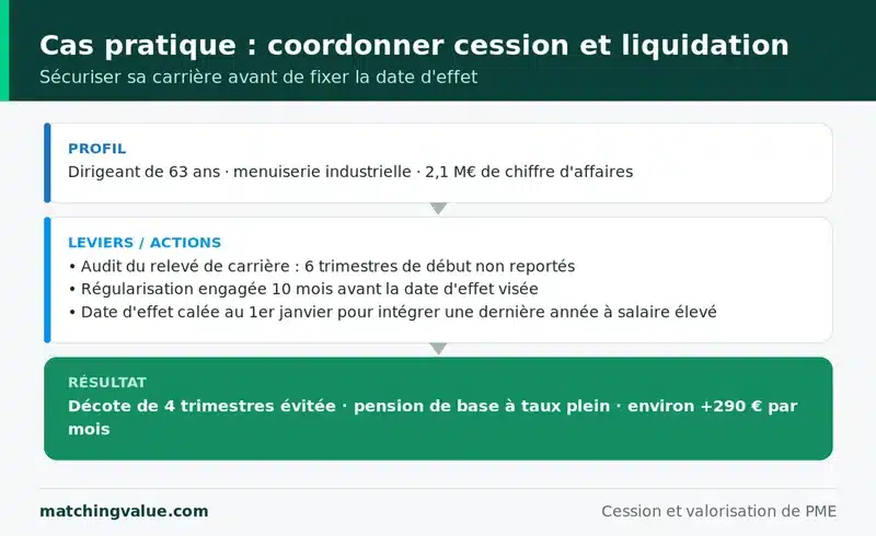 Cas pratique : un dirigeant de menuiserie coordonne la cession de sa PME et la liquidation de sa retraite après régularisation de son relevé de carrière