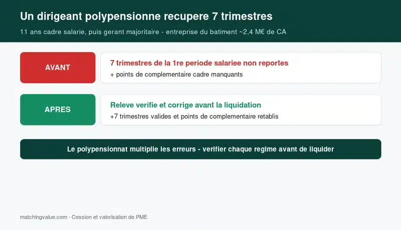Cas terrain : un dirigeant polypensionne recupere sept trimestres apres verification de son releve de carriere
