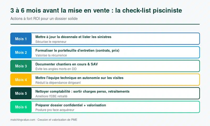Check-list 3 à 6 mois avant la cession d'une entreprise de piscine