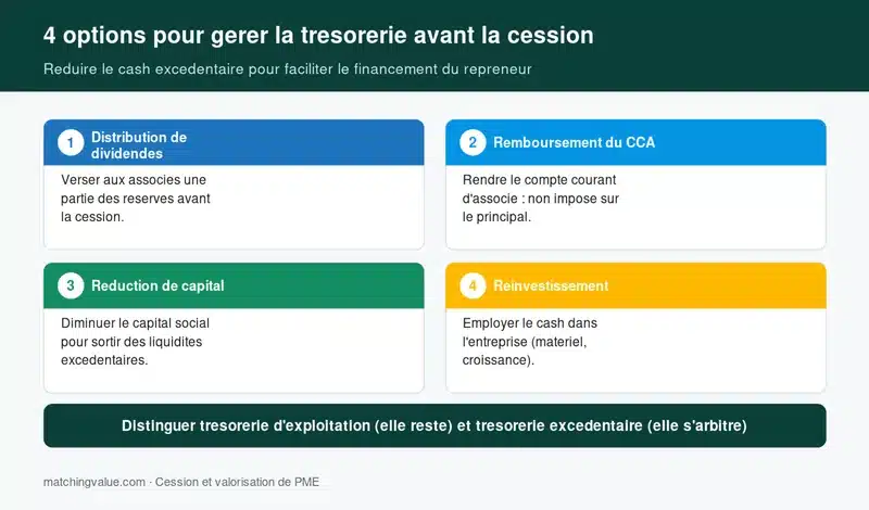 Quatre options pour gerer la tresorerie excedentaire avant la cession d'une entreprise