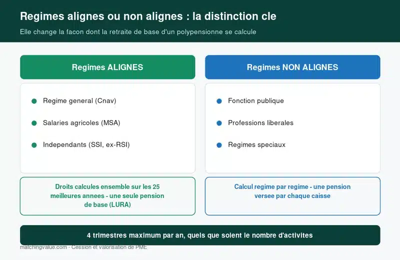 Difference entre regimes de retraite alignes et non alignes pour le calcul de la pension d'un polypensionne