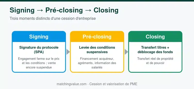 Les trois étapes d'une cession : signing, pré-closing et closing