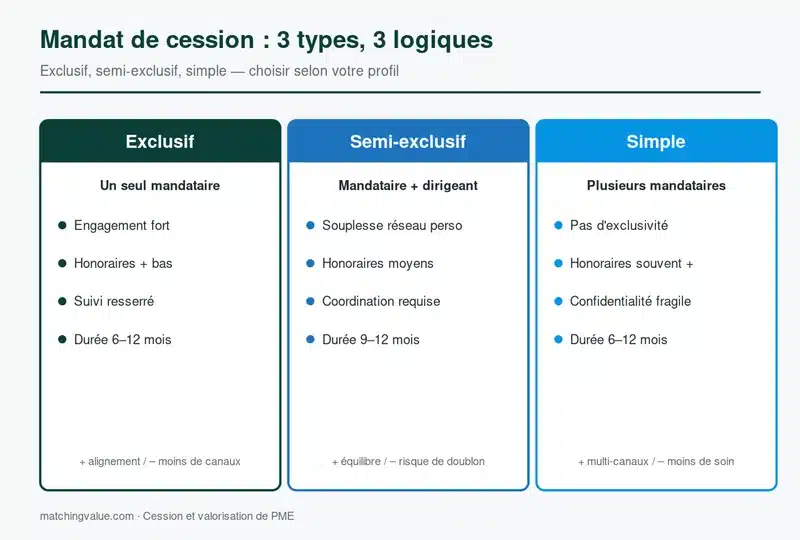 Comparatif des 3 types de mandats de cession d'entreprise
