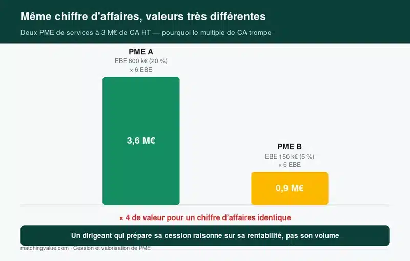 Deux PME au même chiffre d'affaires mais à la valorisation très différente selon leur rentabilité